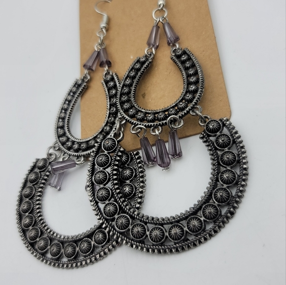 Fashion black purple accent boho earrings - Picture 6 of 7